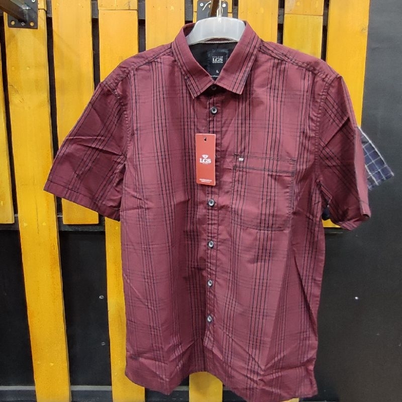 LGS ORIGINAL 017 Atasan Kemeja Pria Motif Kotak Lengan Pendek