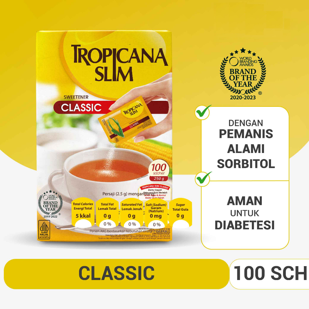 

Tropicana Slim Sweetener Classic 100's - Pemanis Alami Batasi Gula