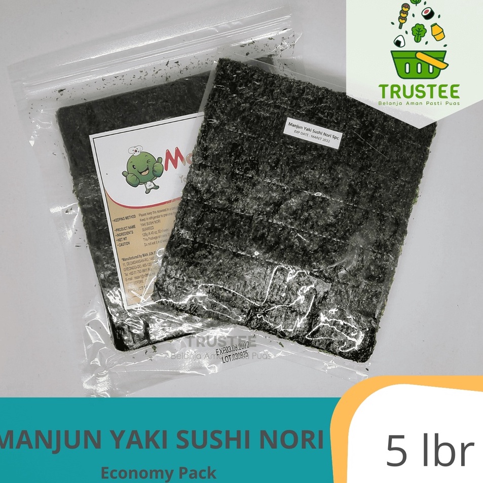 

Dikirim secepatnya Manjun Nori HALAL Seaweed Rumput Laut Sushi Gimbap Korean Yaki Sushi Nori ISI 5pcs lembar sheet