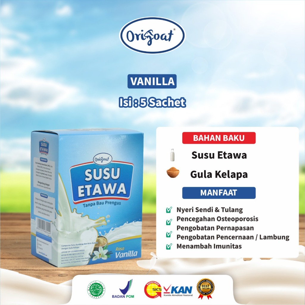

ORIGOAT SUSU ETAWA VANILLA ATASI NYERI SENDI PEGAL LINU ASAM URAT REMATIK JAGA KESEHATAN TULANG DAN PERNAFASAN...