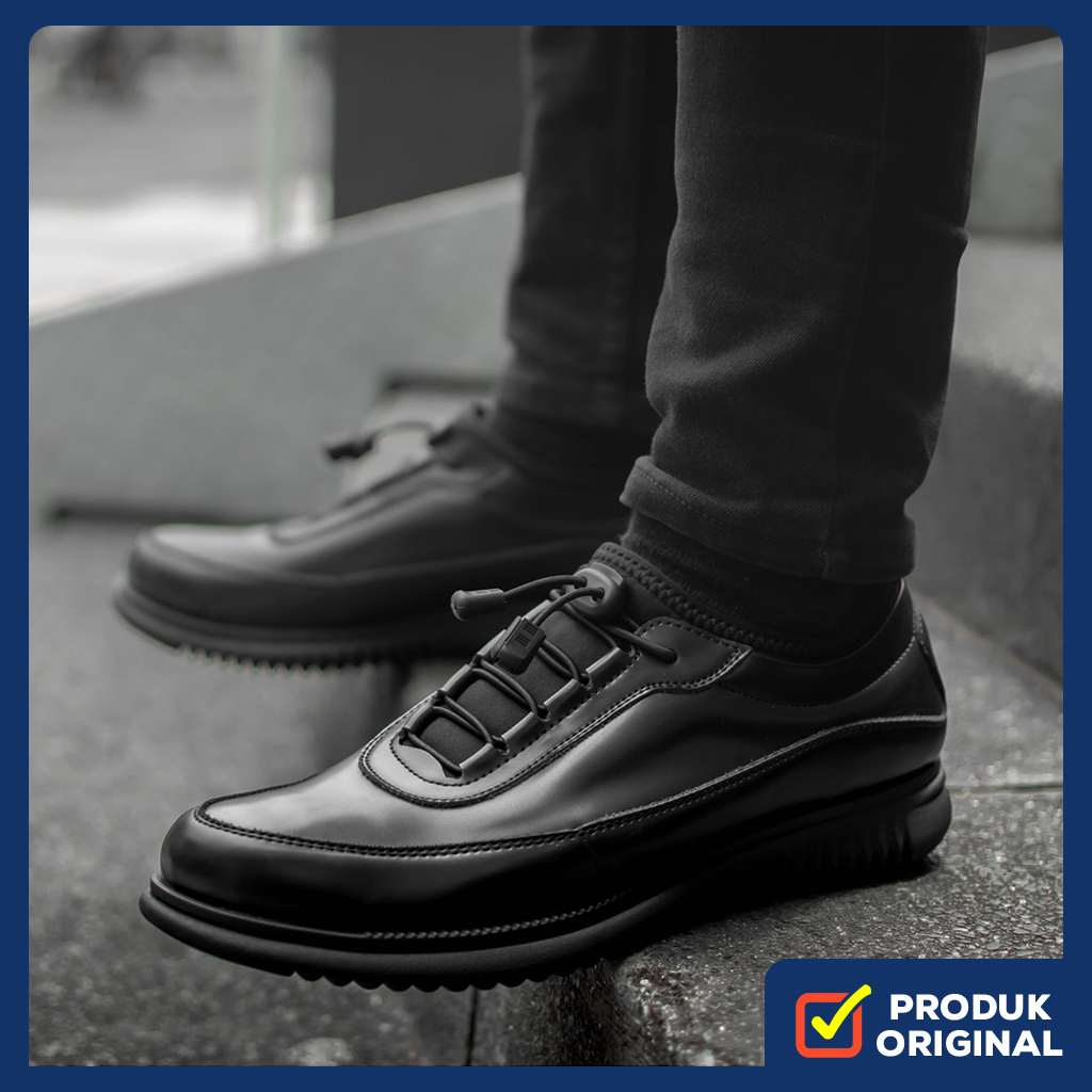 Terlaris WAVE BLACK ORIGINAL x VOLVE PROJECT Sepatu Formal Full Hitam Tali Pria Pantofel Kerja