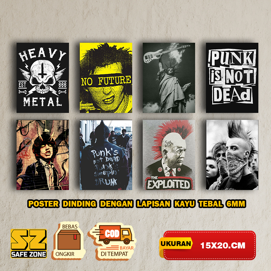 Pajangan dinding Poster Band Metal Rock Bingkai Kayu Ukuran 15X20cm By Safezone