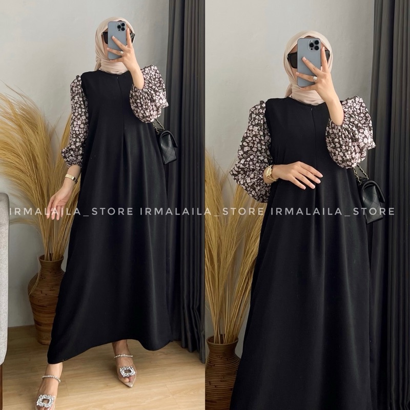 Dress Gamis Wanita Dewasa Polos dan Kombinasi Bahan Crinkle Air Flow serta Katun Rayon