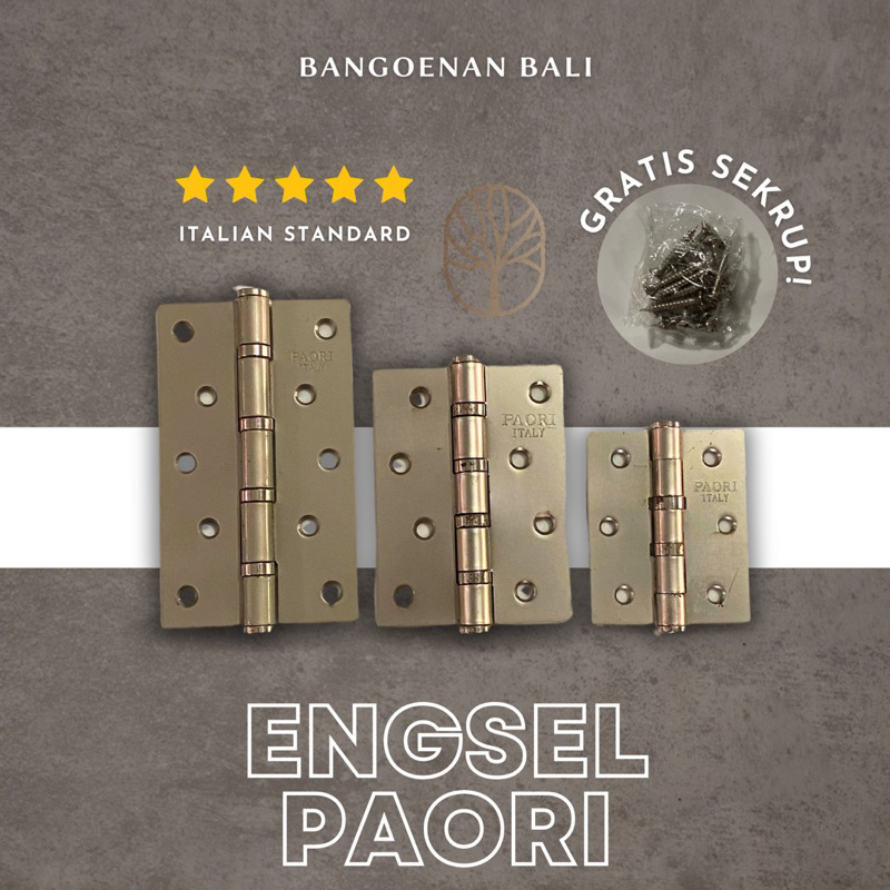 Engsel Pintu PAORI ukuran 3”, 4”, dan 5” (ISI 2 PCS + FREE SEKRUP)