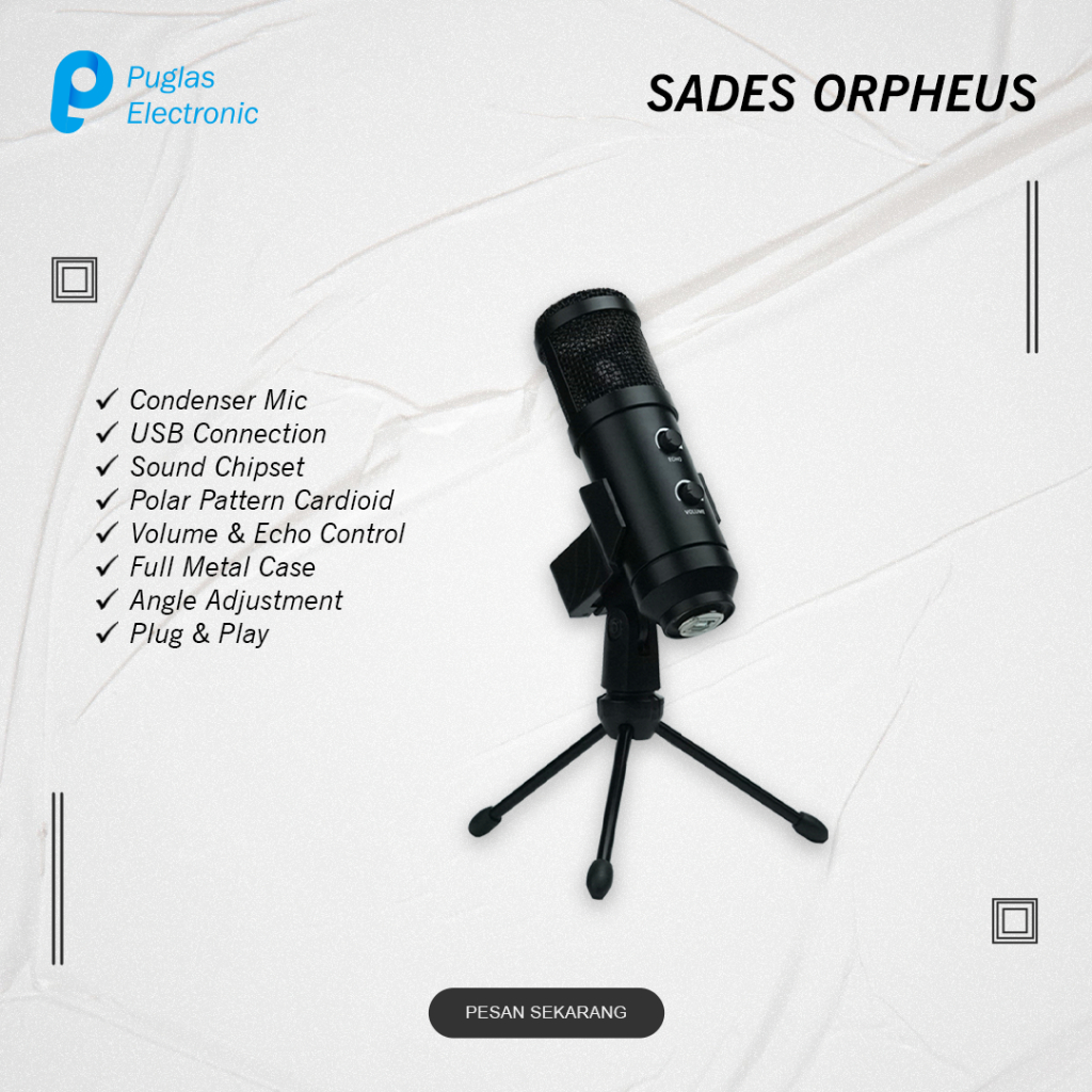 Microphone Sades Orpheus Mic Condenser USB Mikrofon Komputer PC Laptop