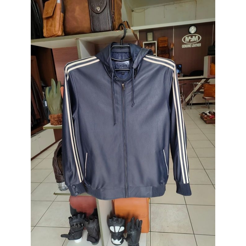 Jaket kulit Domba Original Garut Premium super tipis model Adidas hoodie