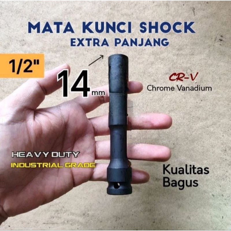 Mata Kunci Shock 14 14mm Extra Panjang, Sok Impact 1/2" Pas Socket, Kualitas Bagus.
