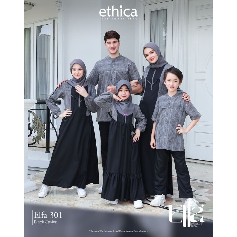Terbaru Sarimbit Elfa 301 Black Caviar Ethica Couple Baju Lebaran 2024 Keluarga Muslim Simpel Hitam