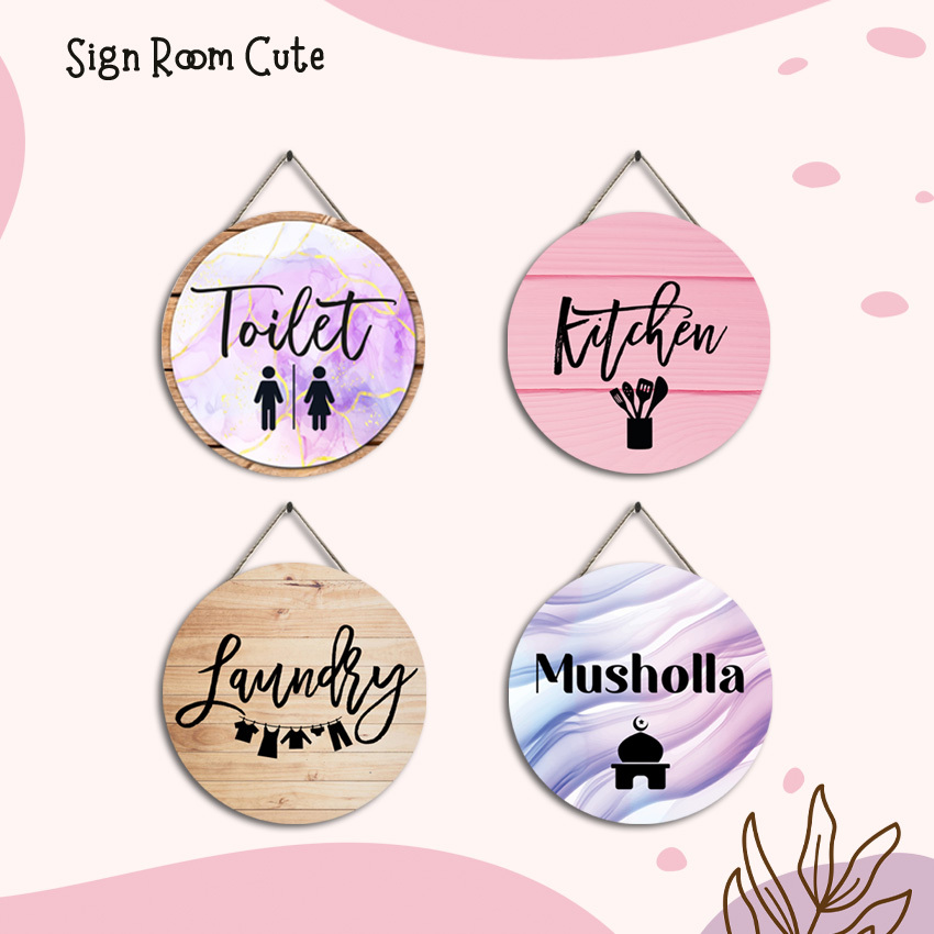 Papan Tulisan Kitchen Laundry Toilet Musholla Bulat Sign Signage Gantungan Pintu Penunjuk ruang