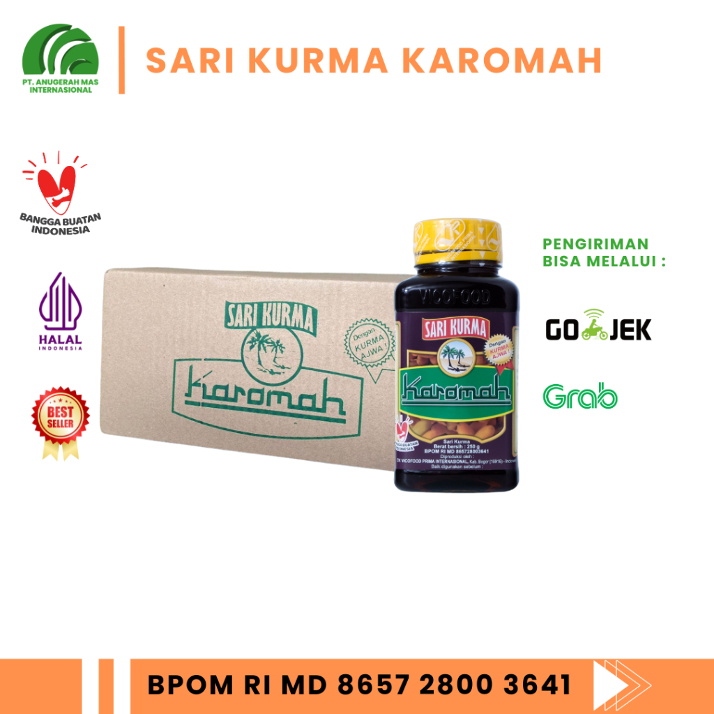 

Sari Kurma Karomah dengan sari Kurma Ajwa | Satu Karton isi 24 Botol