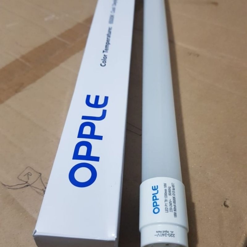 Lampu T8 LED 18 Watt Opple bahan Polycarbonate anti ambyar