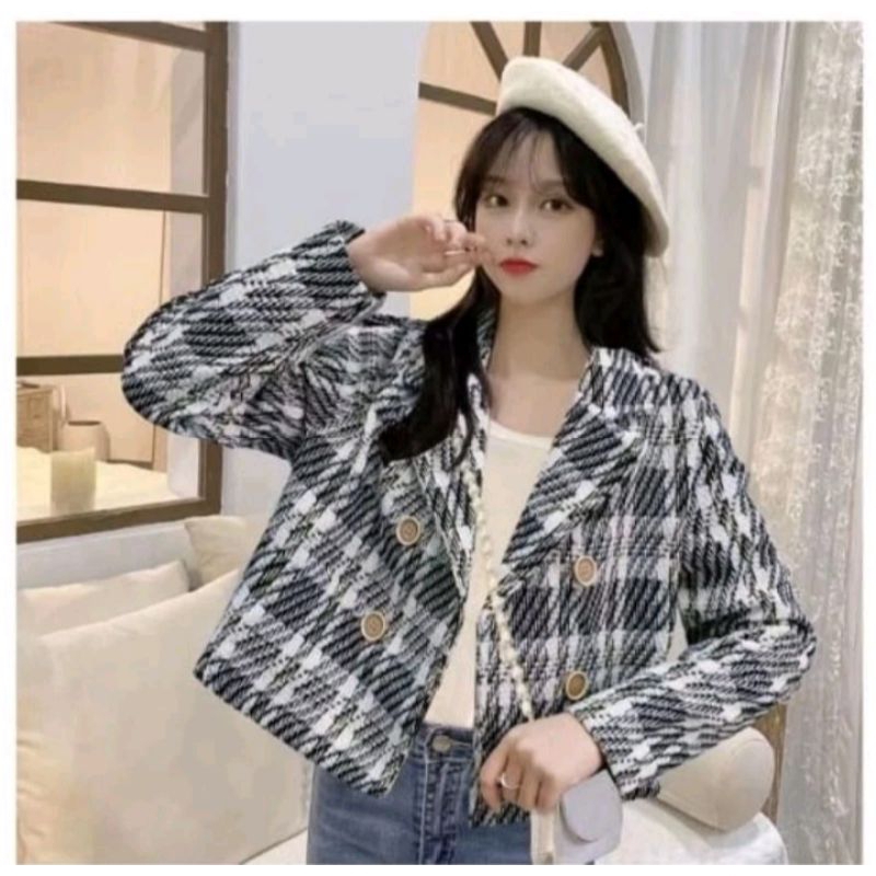 BLAZER CROP TWEED WANITA/ BLAZER TWEED KOREAN IMPORT