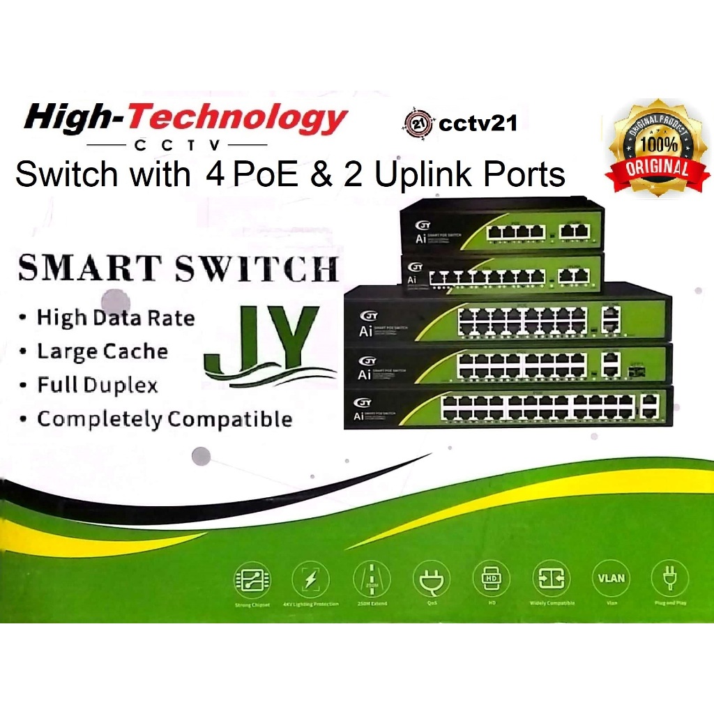 PoE Switch PoE 4 Ports+2 Uplink HighTechnology 10/100 Mbps Base-TX 2RJ45 Ports Harga Reseller cctv21