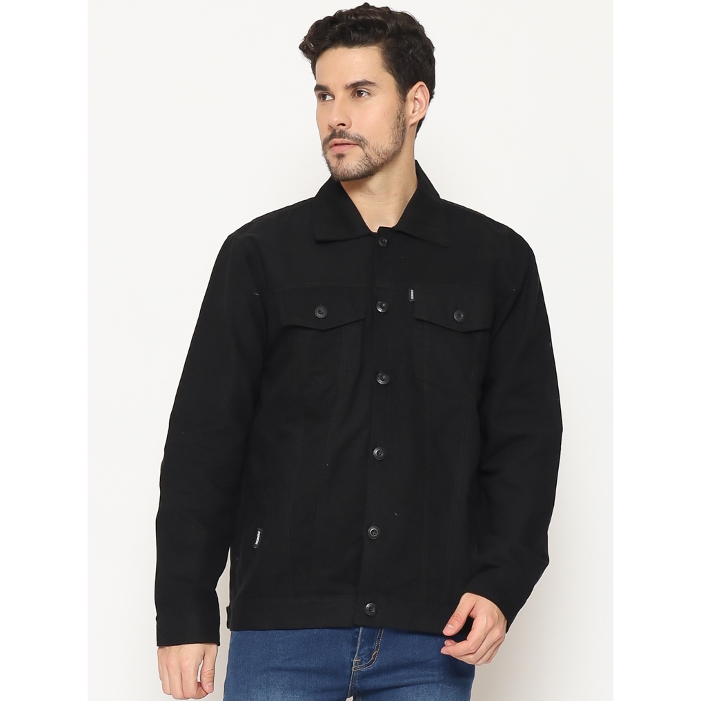 HEMMEH Jaket Trucker Kanvas Hitam Polos Jaket Kanvas Pria