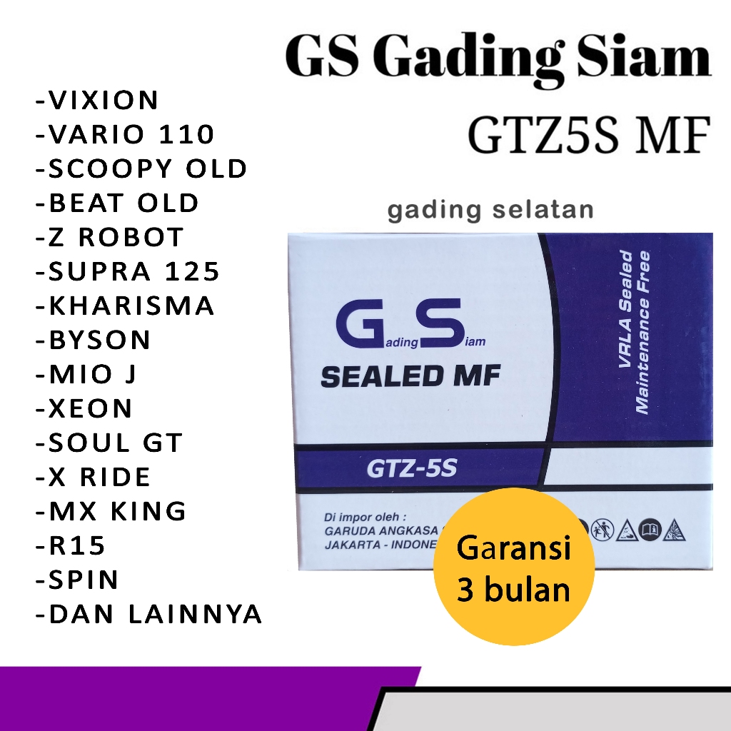 Aki kering GS GTZ5S motor Honda Blade 110, New Blade 125 Fl gading siam