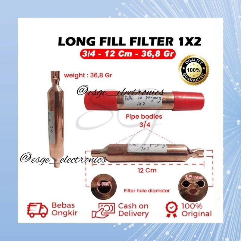 FILTER KULKAS ISI PANJANG 12CM FILTER KULKAS 1X2 BODY 3/4 FILTER ISI STARINER ISI 1 X 2 X 12CM X 3/4