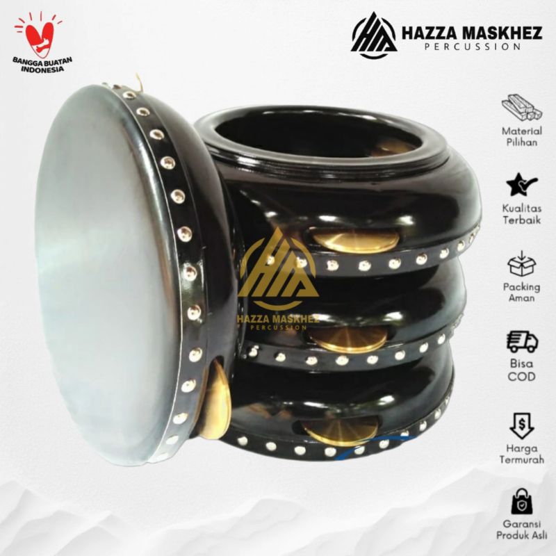 Rebana Hadroh Jepara 1 Set Alat Hadroh Kulit Hitam SUPER QUALITY