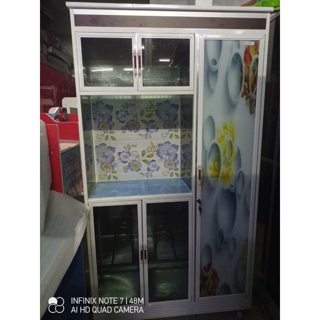 Rak Piring Kaca 5 Pintu Dengan roda