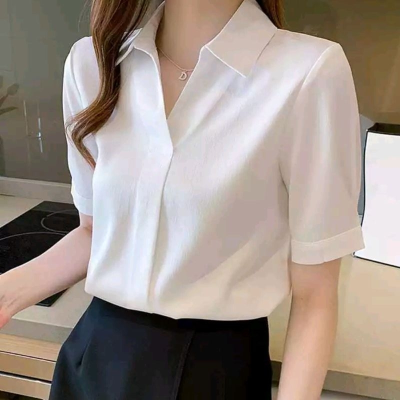 KEMEJA WANITA POLOS BASIC LENGAN PENDEK