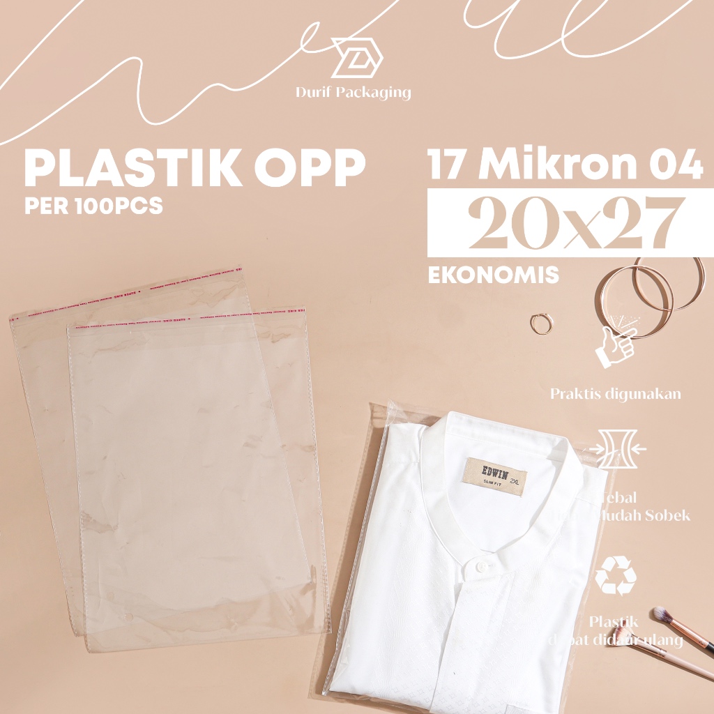 Plastik OPP 20x27 / Plastik Kemasan Baju 100 Lembar Tebal 17 Mikron | DURIF PACKAGING