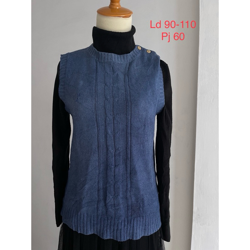 Sheltie club vest wanita rompi wanita vest rajut warna biru navy