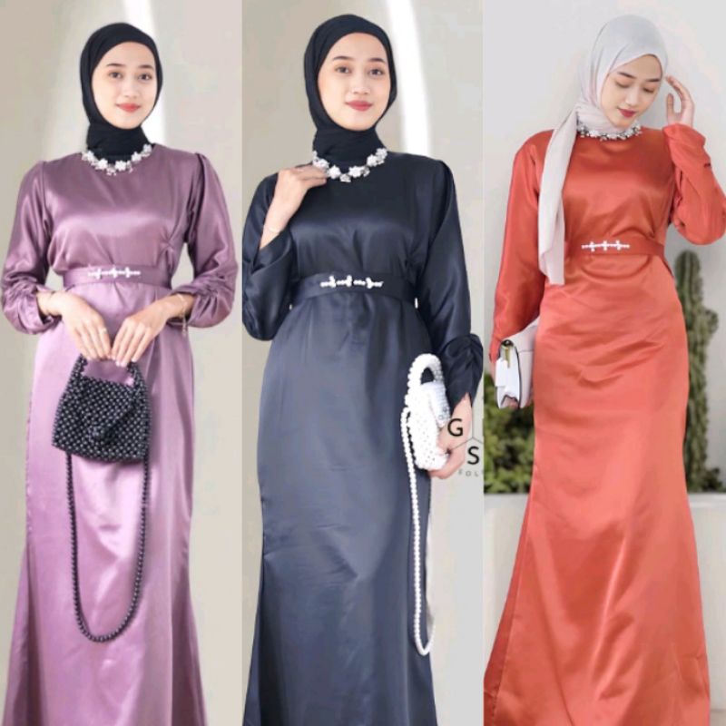 Annisa Dress Kondangan Bahan Satin Silk - Gaun Pesta Terbaru Kekinian