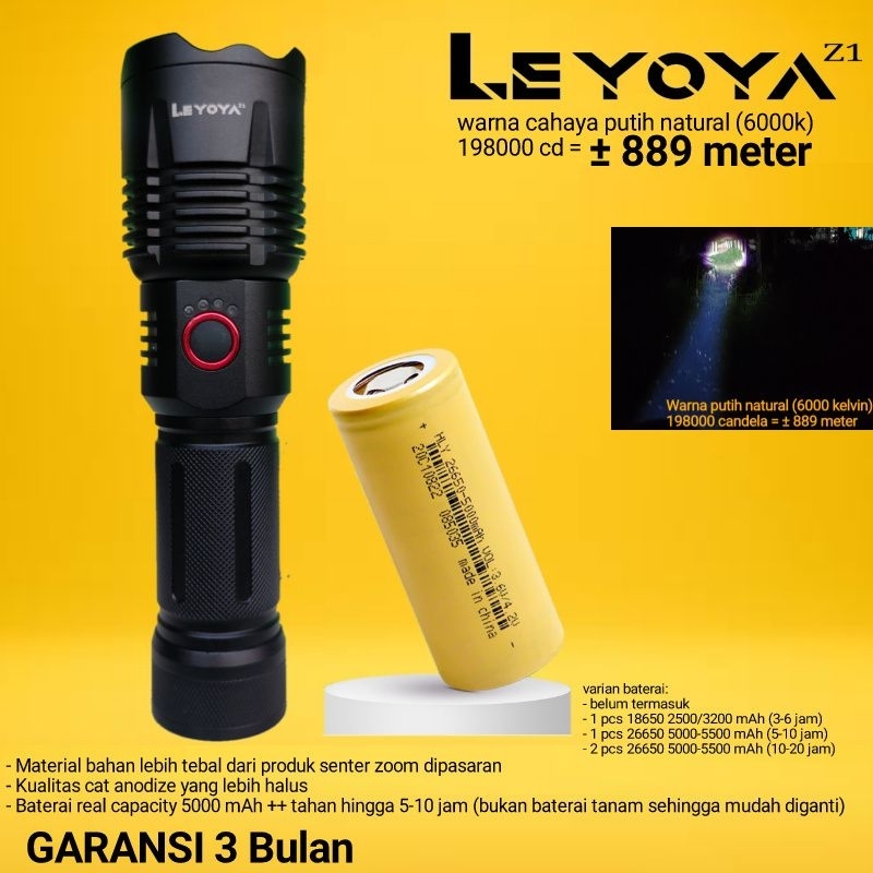 Leyoya Z1 Senter Super Terang 20 Watt 1500 Lumens