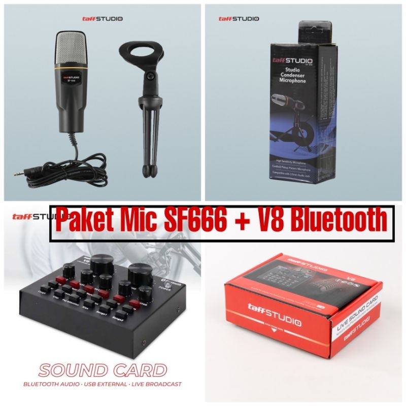Paket V8 PRO dengan Mikrofon SF-666 Sound card live V8 Pro V8s V8 bluetooth