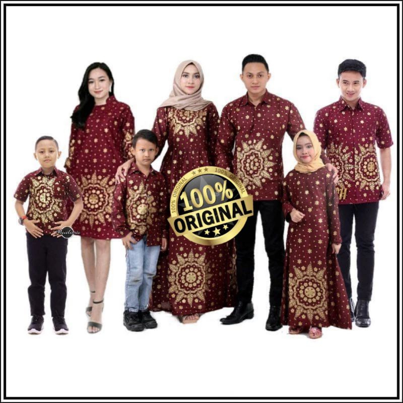 BAJU BATIK KELUARGA - BATIK KELUARGA MOTIF MATAHARI - BATIK KELUARGA WARNA MERAH MARUN - ATASAN BATI