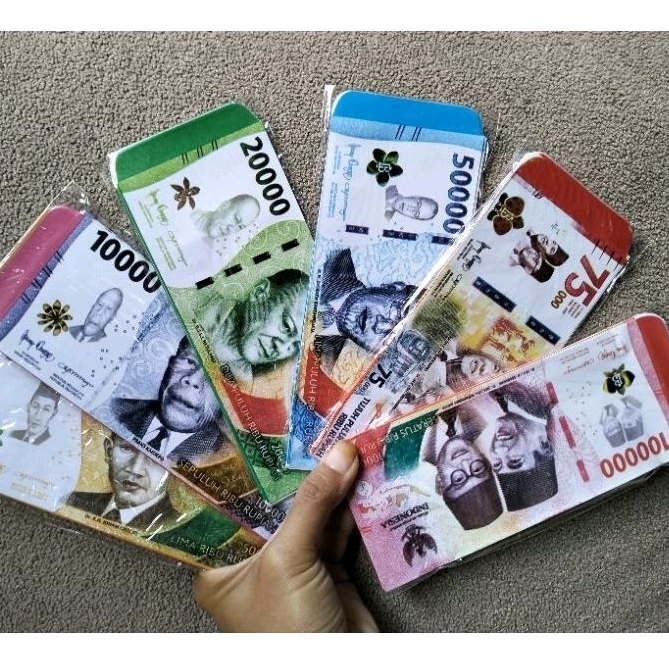 

100 amplop JUMBO motif UANG. gambar lucu unik viral 5RB, 10RB, 20RB, 50RB, 75RB, 100RB LENGKAP
