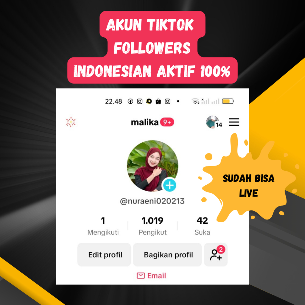 Akun tiktok followers permanen aktif tiktok Indonesia/ folowers tiktok / jual akun tiktok followers Indonesia permanen / akun tiktok affiliate
