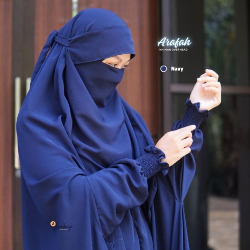 SET KHIMAR ARAFAH OVERHEAD SETELAN CELANA BAHAN WOLFIS JETBLACK FREE CADAR