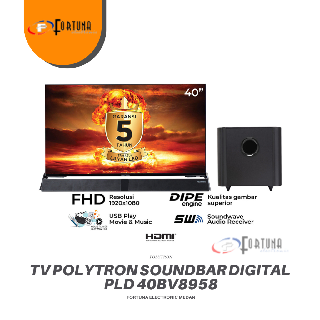 TV POLYTRON 40 INCH CINEMAX SOUNDBAR + SUBWOOFER PLD 40BV8958/BS8953
