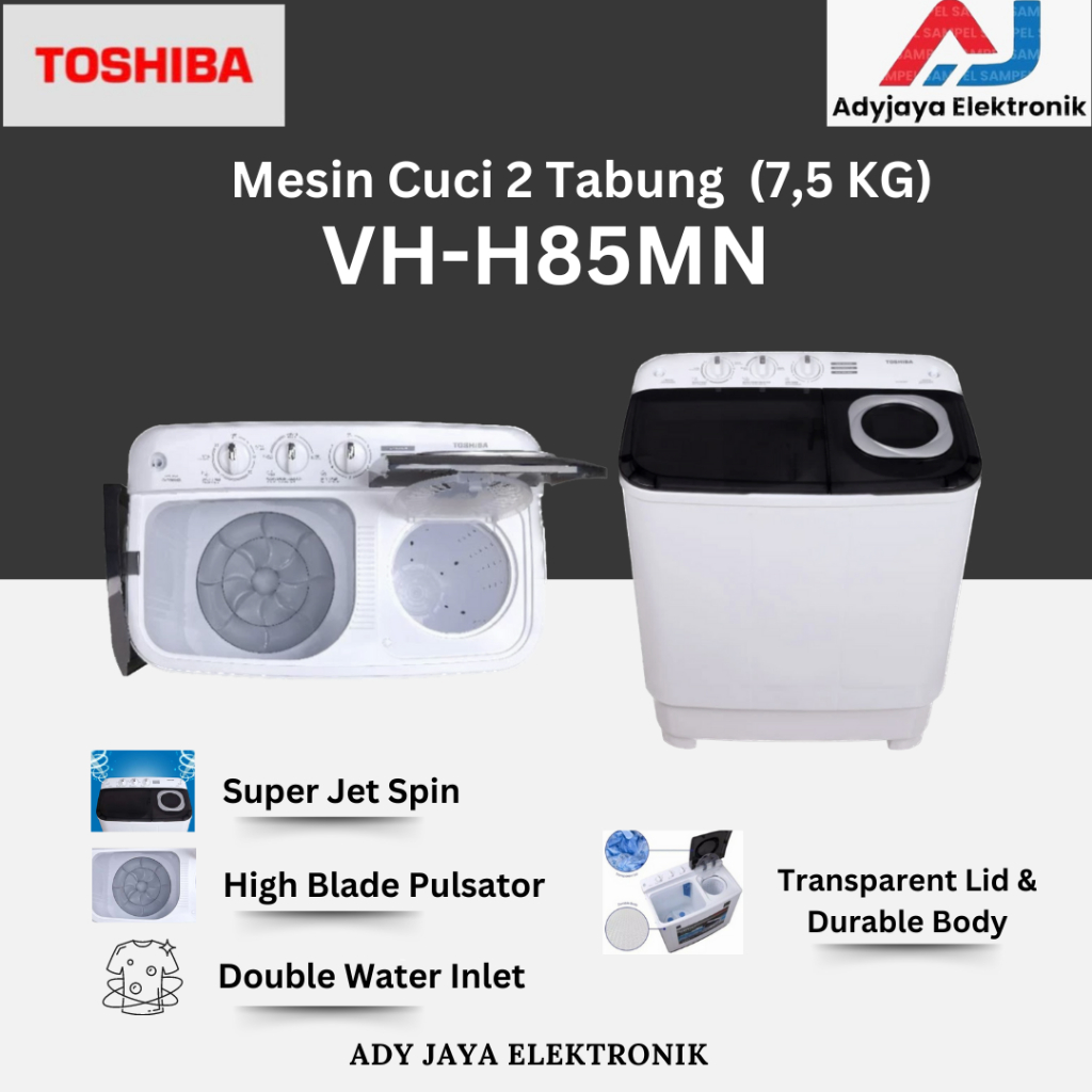 MESIN CUCI 2 TABUNG TOSHIBA VH-85MN (7.5KG) TUTUP TRANSPARANT