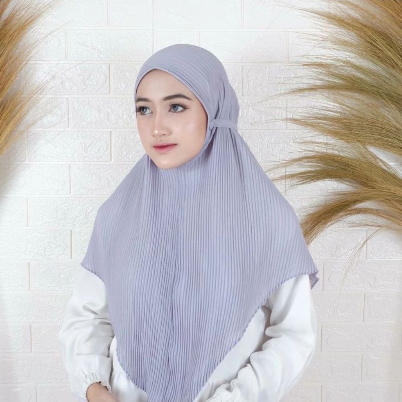 Hijab Instan Plisket Premium Jilbab Kerudung Langsungan Warna Abu