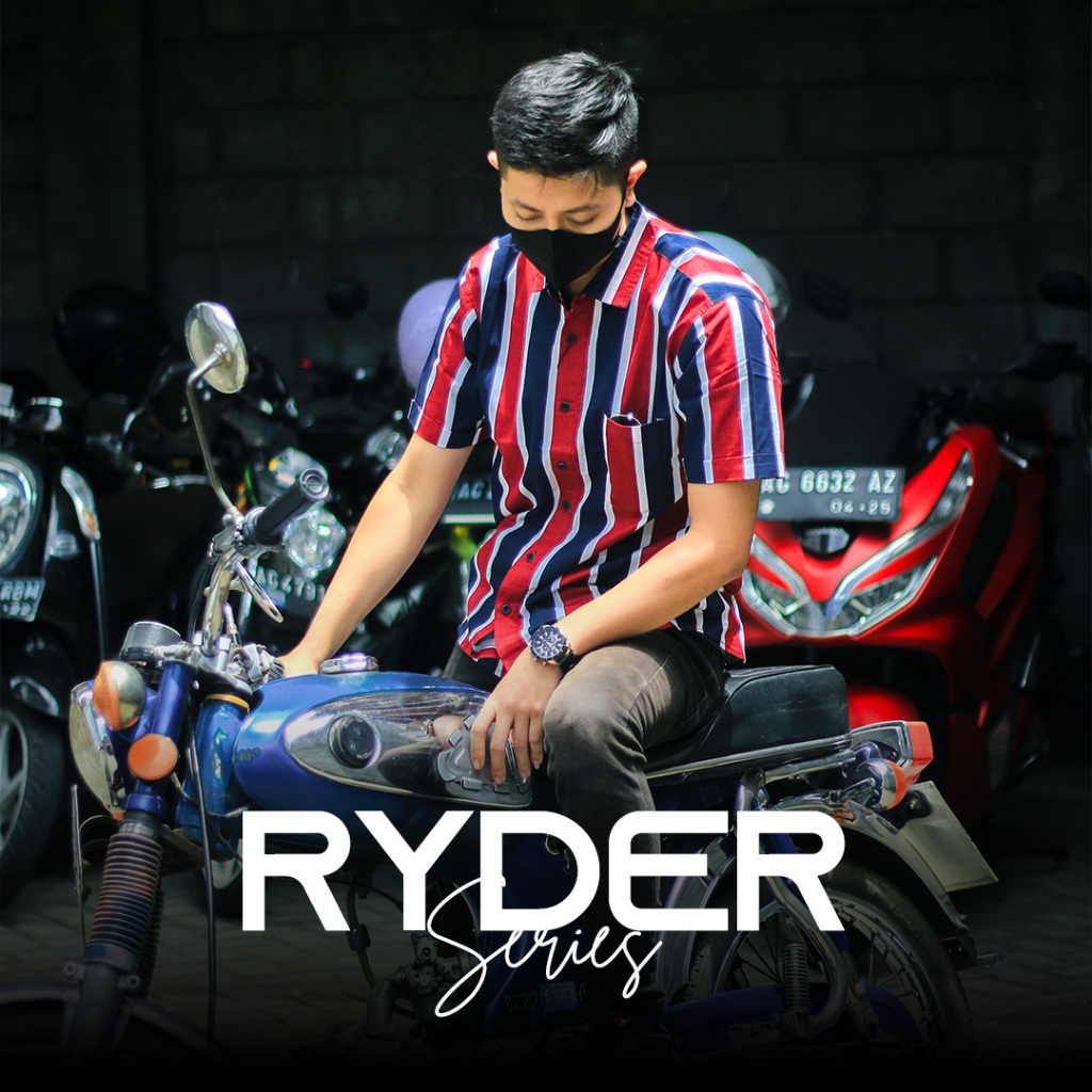 RGB Kemeja Pria Salur Block Ryder Series Lengan Pendek Merah dan Kuning RHMP1101014
