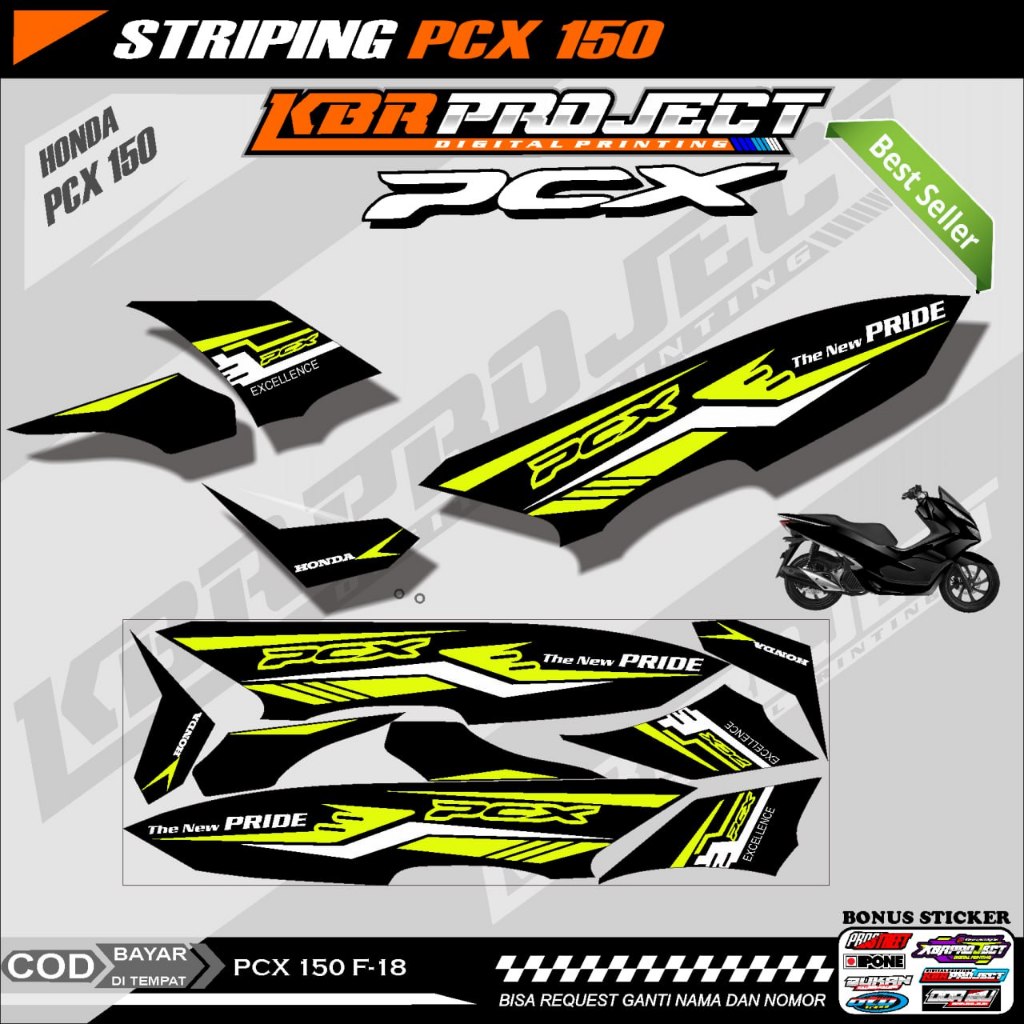 PCX 150 STIKER STRIPING MOTOR KEREN LIS VARIASI PCX 150 STIKER MOTOR HONDA DESAIN RACING F.18 HOLOGR