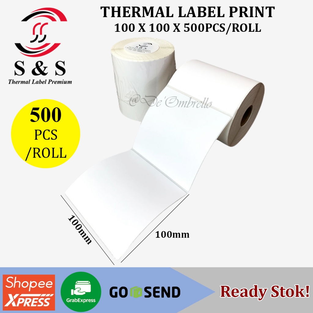 

[500pcs] Thermal Label Stiker 100mm x 100mm x 500 pcs/roll Kertas Sticker Barcode Premium Quality