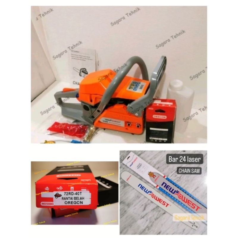 Chain Saw New West 598 + Bar 24" Laser + Rantai 40T