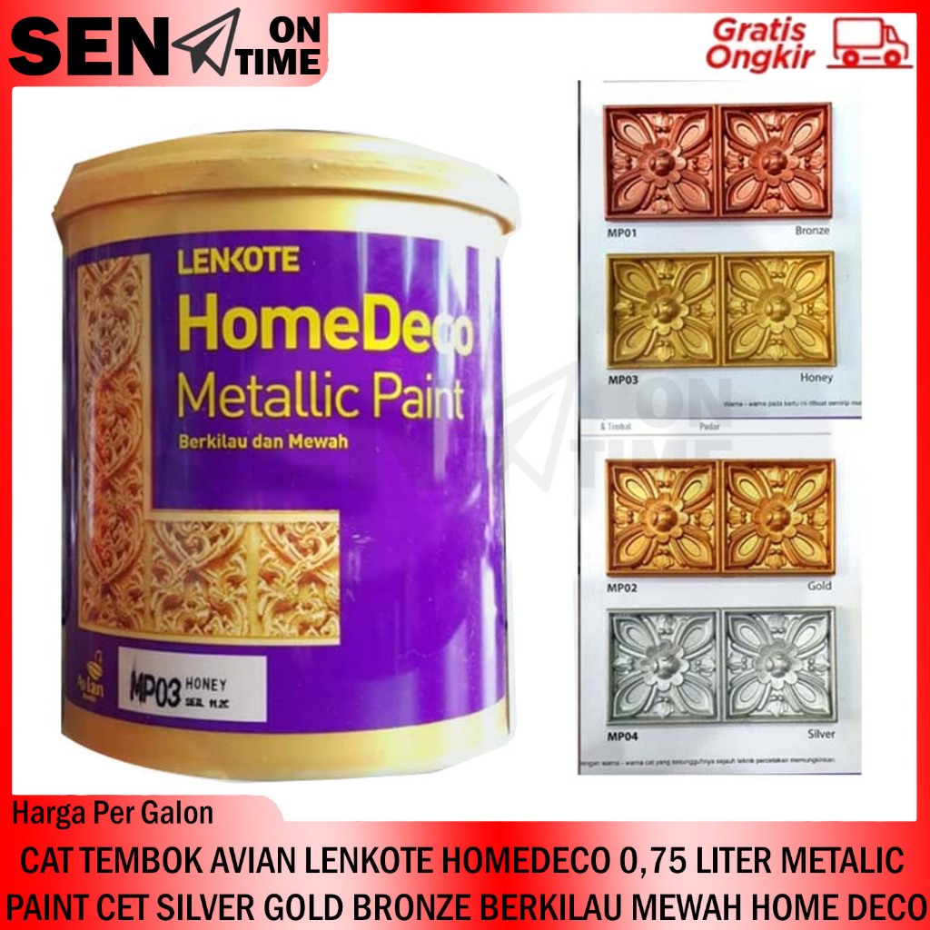 CAT TEMBOK LENKONTE HOMEDECO 0,75 LITER DEKORASI METALIK L LT LTER LTR AVIAN BRANDS WATER BASED META