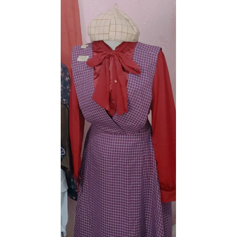 MANGO OVERALL TWEED WOL LONG DRESS HOUNDSTOOTH KOTAK KOREA ORIGINAL