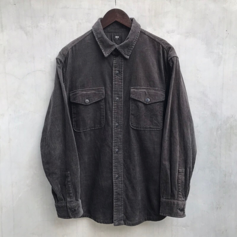 Kemeja Corduroy by Uniqlo Work Shirt Dark Grey Medium