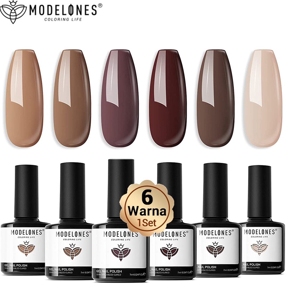 WOW Modelones Gel Nail Polish 6 Warna Tone Kulit Gel Nude Brown Gel Polish Brown Neutral Nail Polish