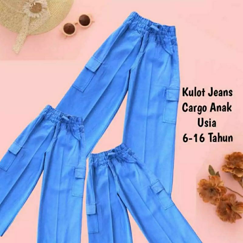celana kulot Jeans cargo anak perempuan 4-16 tahun / kulot cargo Jeans anak perempuan / kulot anak p