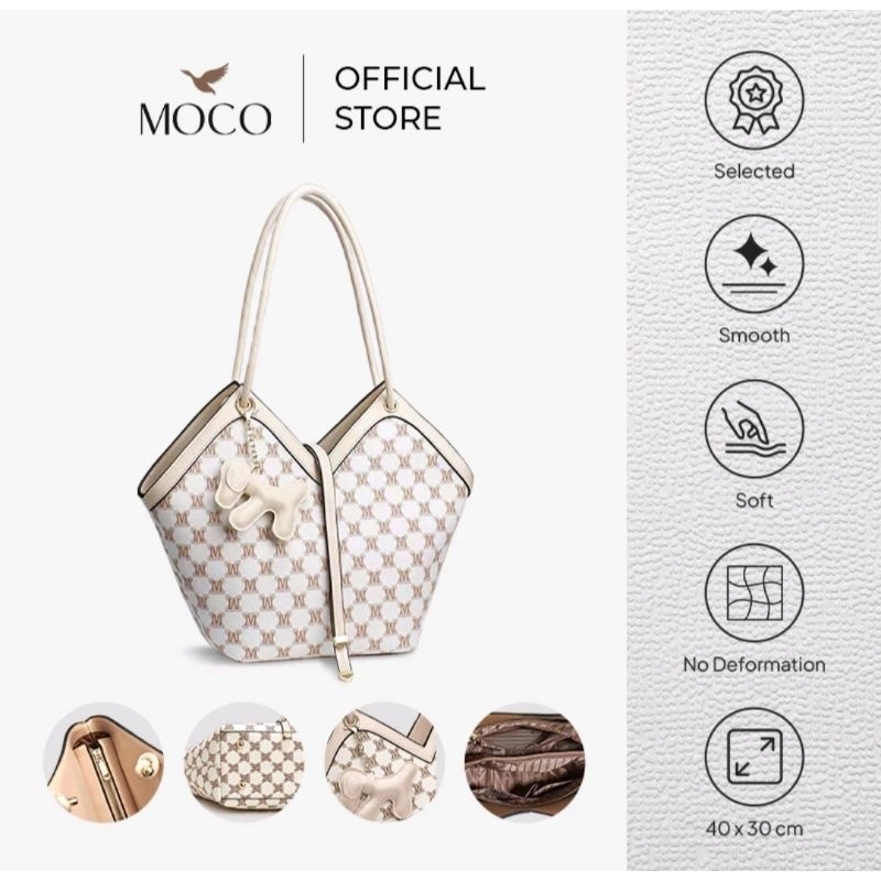 moco fashion tas totebag segitiga hati 1610,warna bunga beige