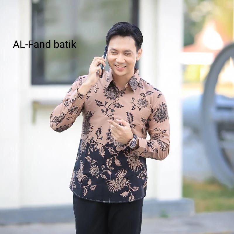 Kemeja Batik Pria Slimfit Premium Lengan panjang lapis Furing motif BUNGA, Hem batik, atasan Batik P
