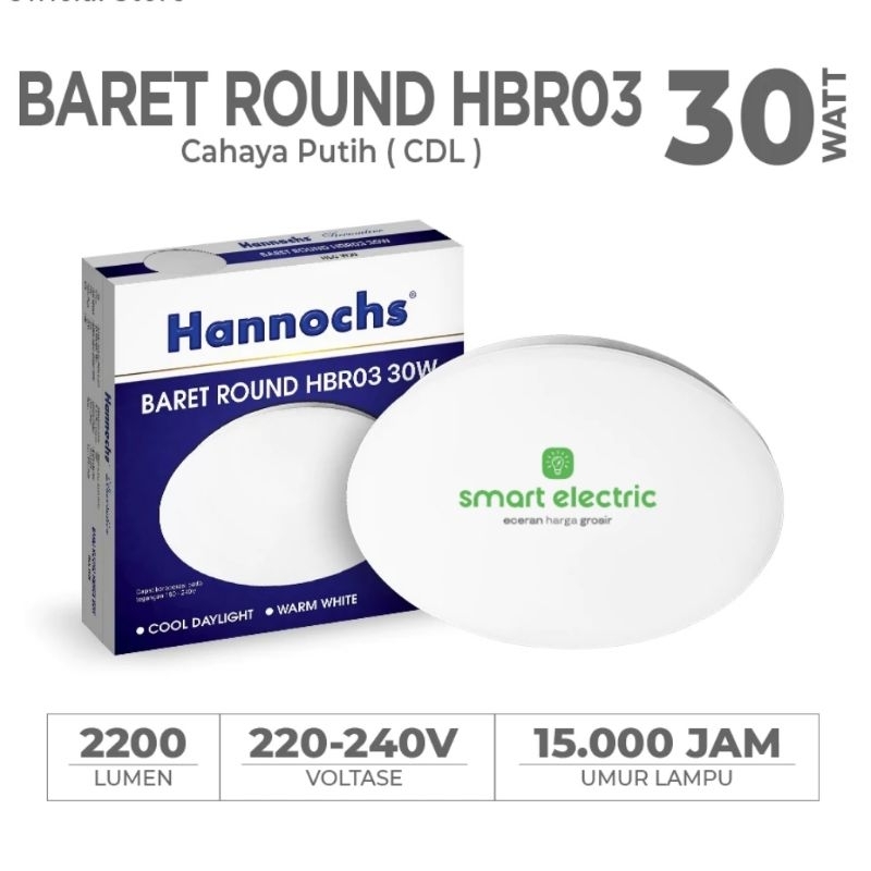 Hannochs Baret 30 Watt Lampu Downlight LED Timbul Plafon Besar Terang Bagus
