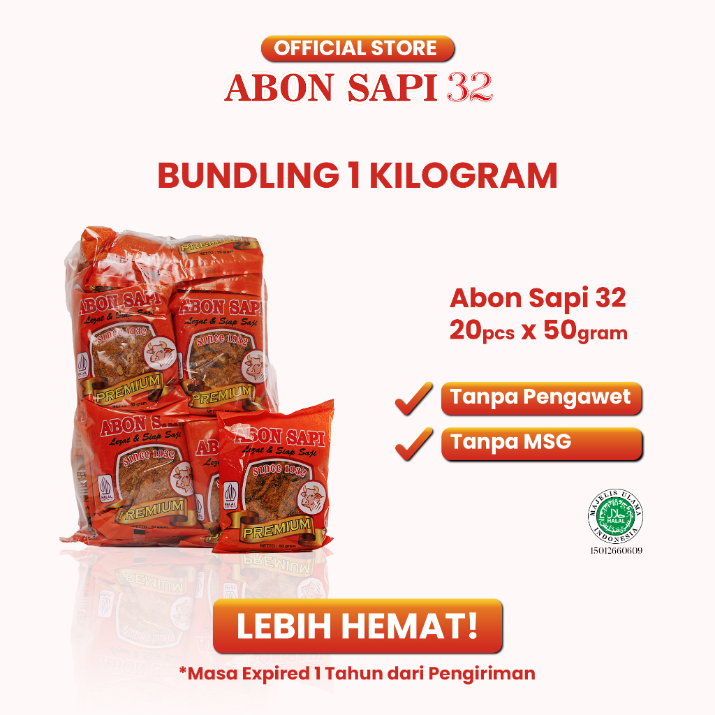 

Paket Bundling Abon 32 50gr 20Pcs (1Kg) Asli Premium Lezat Tanpa Pengawet