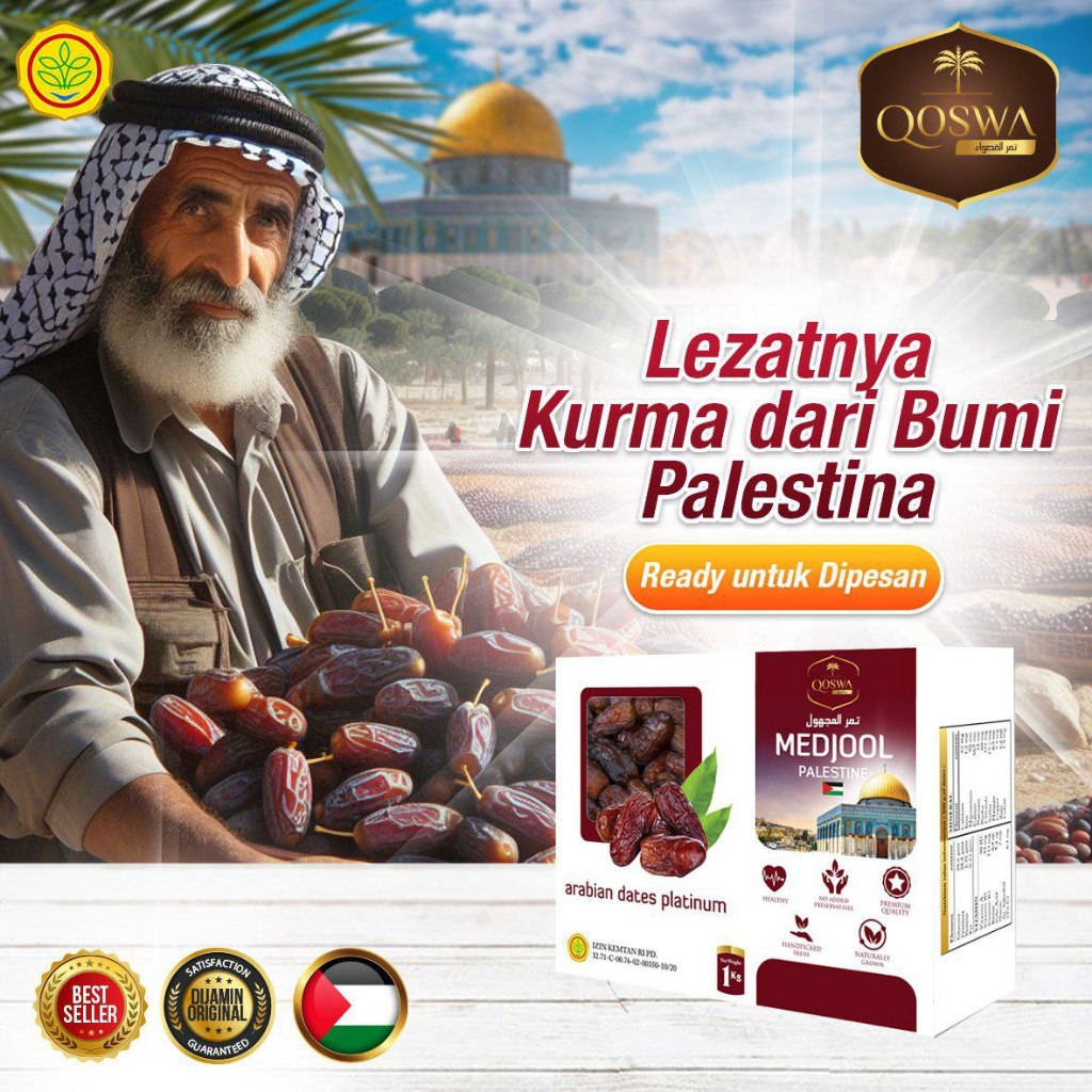 

QOSWA KURMA MEDJOUL 1kg Palestine Premium Quality Jumbo Grade A Terbukti Nikmat Lezat Manis & Empuk