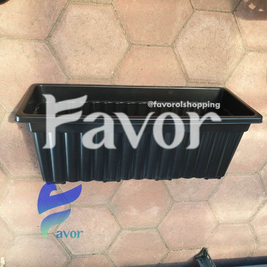 Pot Sate JUMBO Panjang Alpen 60 HITAM Garden Of Love Motif Gelombang Glossy Tanaman Hias Bunga - Eup